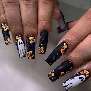 Halloween Nail Stickers, Long Pumpkin Castle Pattern Nail Art Decals,